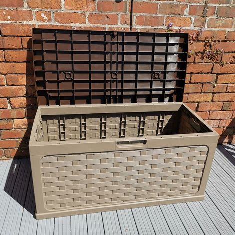 335 Litre Rattan Style Garden Cushion Storage Box with Sit on Lid – Dark Brown (1/5)