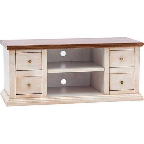 Porta Tv Classico con 4 cassettini Colore Anticato Bianco e Noce (1/4)