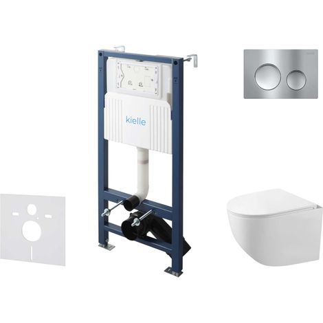 kielle Genesis New - Set bâti support, WC compact Gaia, sans rebord, abattant softclose et bouton-poussoir Gemini New I, chrome brillant 30528SS83 (1/5)
