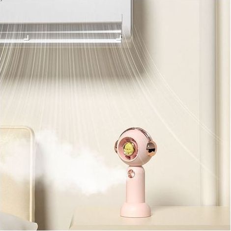 Ventilateur brumisateur portable rose, rechargeable par USB, motif dessin animé mignon. Idéal pour l'intérieur et l'extérieur. (1/4)