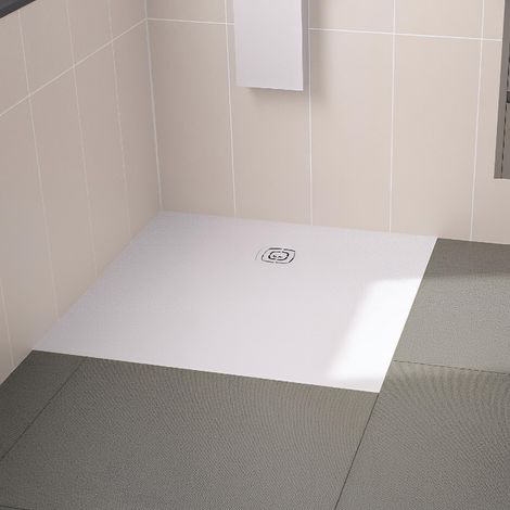 Receveur KINEDO Kineone 90x90 blanc texture granit avec grille assortie
