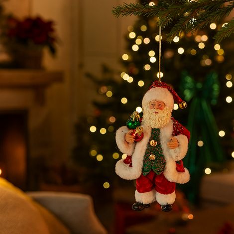 Pupazzo di Babbo Natale appendibile 18 cm decorazione natalizia -Con pacco regalo (1/5)