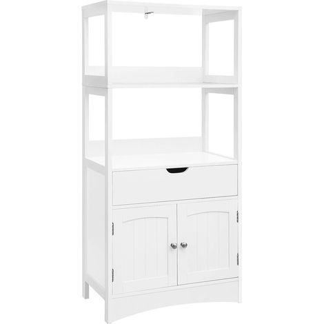 Vasagle – Meuble de salle de bain blanc avec tiroir – 2 portes, 2 étagères ouvertes – Dimensions 60 x 32,5 x 122 cm – Panneau MDF robuste (1/5)