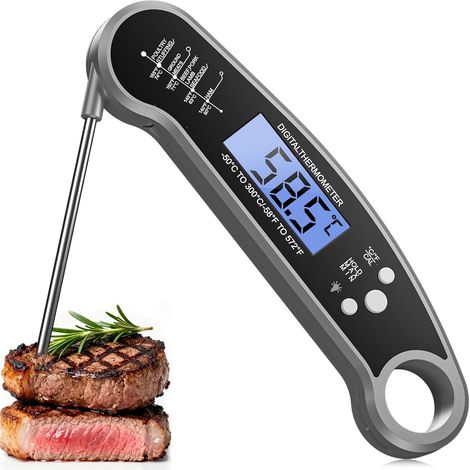 Thermometre Cuisine,2-3s Lecture instantané thermomètre cuisine,étanche sonde temperature cuisine, avec Écran LCD, Sonde Pliable pour Cuisson, Viande, BBQ, Patisserie, Accessoires (1/5)