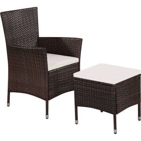 Gartenstuhl und Hocker mit Polstern Poly Rattan Braun vidaXL (1/5)