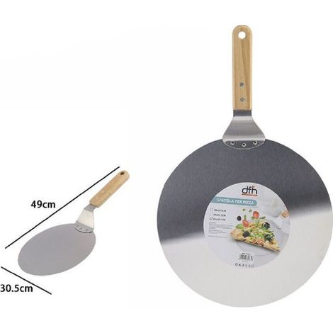 TrAdE Shop Traesio - Pala Spatola Per Pizza Con Manico In Legno Paletta Tagliere Tondo 49x30,5cm 74185 -