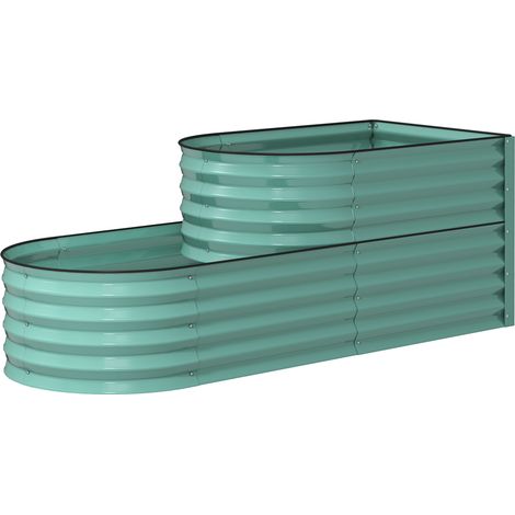 TwoTier Galvanised Steel Garden Planter Dark Green (1/5)