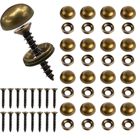 Lot de 16 Vis Décoratives en Laiton Avec Capuchons, Autotaraudeuses, Couvercle Décoratif pour Portes d'Armoire et de Fenêtre, Miroir, Fixation de Meubles en Bois (15 mm) (1/5)
