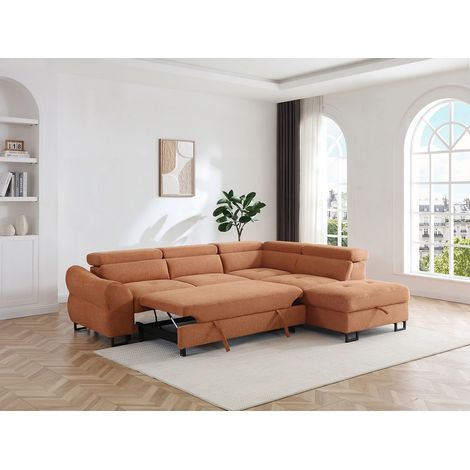 Canapé d'angle droit convertible en tissu texturé terracotta VAVERDO (1/4)