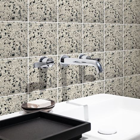 Sticker Mural Carrelage adhésif Cuisine Salle de Bain - 9 STICKERS CARREAUX DE CIMENT TERRAZZO OPHELIA - 9stickers10x10cm (1/5)