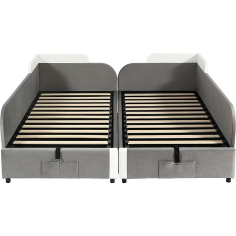 Letto per bambini imbottito grigio con contenitore idraulico 90 x 200 cm x2 MODENUIT (1/5)