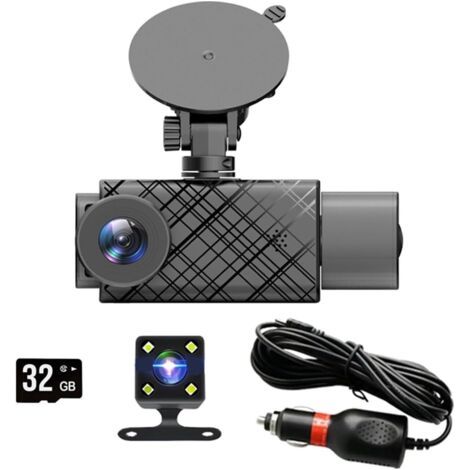 3 Caméras voiture DVR avant arrière et intérieur, caméra de tableau de bord 2 pouces 1080P 3 lentilles for voitures, Vision nocturne, enregistrement en boucle, voiture Blak Box ( Color : 3 cameras-32G (1/4)