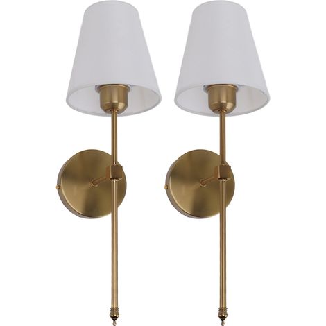 Set mit 2 verkabelten Wandleuchten für Badezimmer, mit weißem Lampenschirm, E26/E27-Fassung, 85–265 V, goldfarben (1/5)