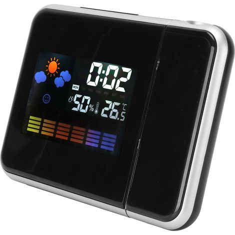 Indoor Projection LED Clock Thermometer Hygrometer Weather Forecast Snooze Perpetual CalendarBlack