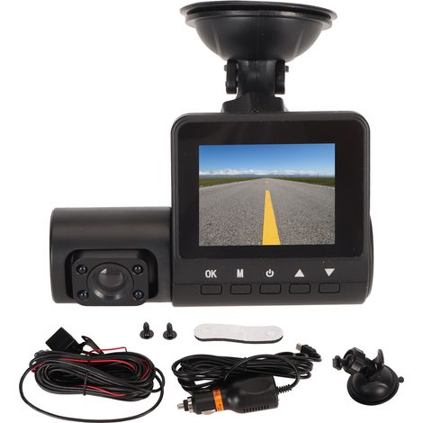 Kit dashcam 2.0 pouces 3 voies avant arrière HD panoramique synchrone enregistrement vidéo objectif étanche noir pour véhicule (1/5)