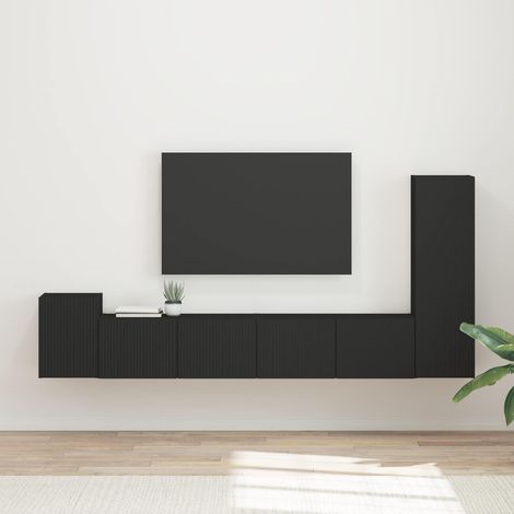 vidaXL Ensemble meuble TV Montage mural 3 pcs Noir Bois d'ingénierie (1/5)