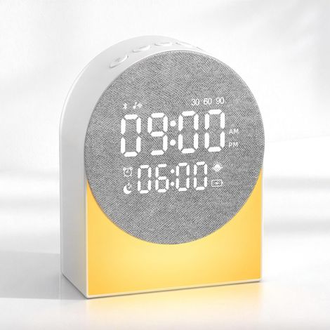 Digitaler Wecker mit weißem Rauschen, beleuchteter Wecker mit Bluetooth-Lautsprecher, wiederaufladbare Batterien, Timer, weißes Rauschen, Nachttischlampe, Morgenwecker, LED-Nachtlicht für Einschlafhil
