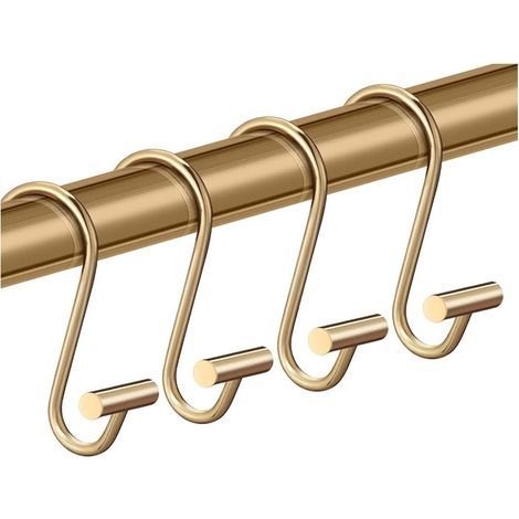 Shower Curtain Hook Rings, Decorative Brass Shower Curtain Rings for Bathroom Shower Rod, Shower Hooks Hangers in T-Shaped - 12pcs