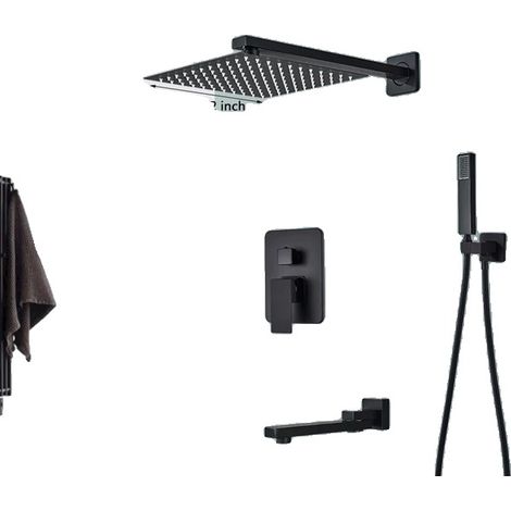 Robinet de douche, Douche pluie, Installation dissimulée, 3-Ways 12 pouces B (1/2)