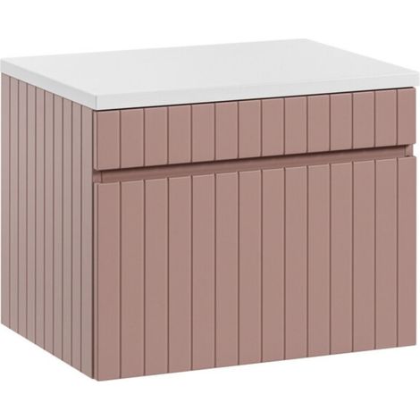 Set für Badezimmer ICON: Unterschrank 60cm in pudrigem Rosa + weiße Waschtischplatte
