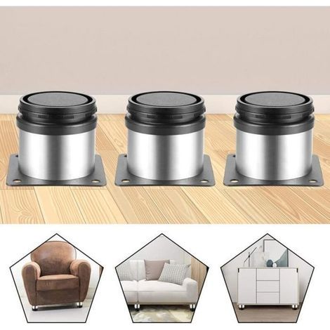 pair LEYSHOP Lot de 4 Pieds de Meubles en Acier Inoxydable Ronds - Diamètre 5cm Hauteur 50mm(Réglable) Canapé Jambes Table Pieds