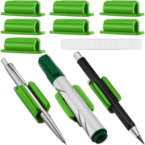 Support Stylo Bureau - En Silicone Adhésif - Pour Tableau Blanc Clipboards Murs Réfrigérateurs - 10 Pièces - Vert (1/5)
