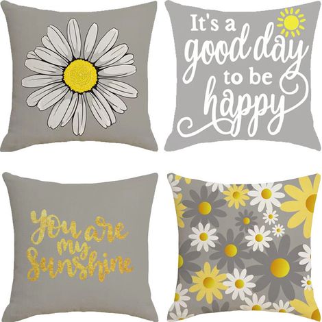 Lntyq 4er-Pack Kissenbezüge mit Gänseblümchenmotiv, 45,7 x 45,7 cm, dekorative Kissenbezüge mit Blumenmuster für die Innen-, Sofa- und Außendekoration. (1/5)