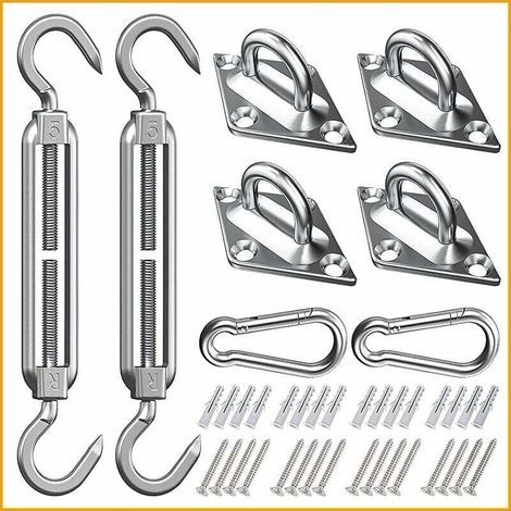 Kit de Fixation Voile d'ombrage, Kit de Montage pour Voile Solaire, Fixation Toile Ombrage, Fixation pour Triangle et Carré, Rectangle, Acier Inoxydable 316 de Qualité Marine (M5 24-Pcs) (1/4)