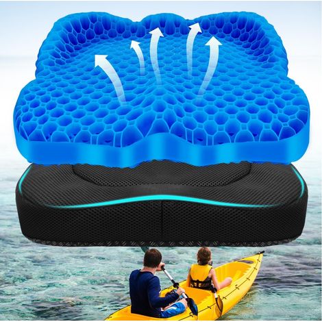 Coussin de siège de kayak bleu, siège de kayak en gel imperméable antidérapant épais, coussin en caoutchouc portable pour canoë/aviron adapté aux sièges de stade, accessoires pour kayak/kayak de pêche (1/3)
