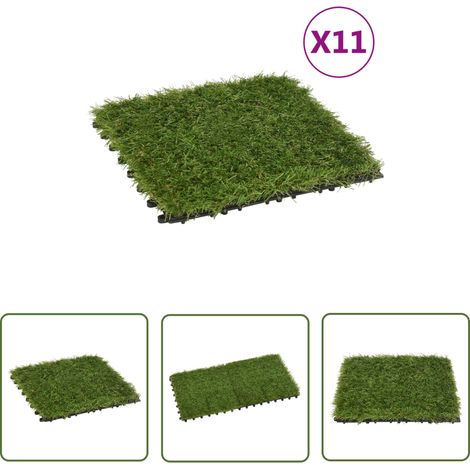 The Living Store Carreaux de gazon artificiel 11 pcs Vert 30x30 cm - Dalle De Gazon Artificiel - Gazon Synthétique - Pelouse Artificielle - Décoration Extérieur - Jardin Sans Entretien (1/5)
