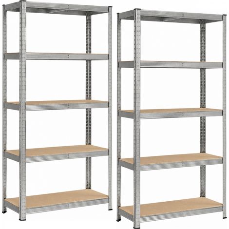 Lot de 2 étagères de stockage, rangement, 5 niveaux - Métal - 180 x 90 x 40 cm - Charge maximale 875 kg - Gris - Linxor (1/5)