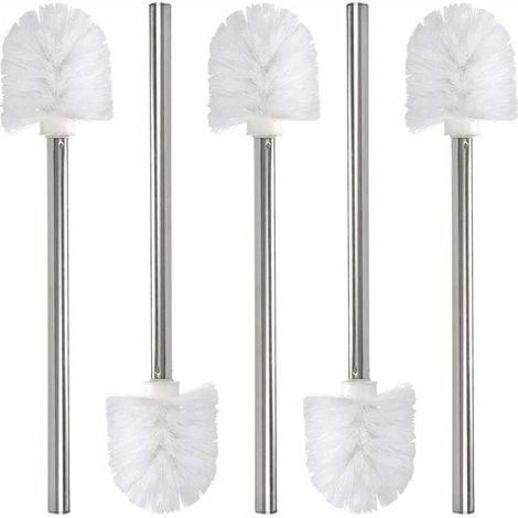 ZVD Brosse de rechange pour toilettes/toilettes/salle de bain 5 pièces, tête de brosse de nettoyage, manche en acier inoxydable et tête en plastique, blanc, 37,5cm (1/4)