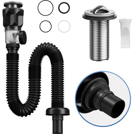 Kit de drain d'évier de salle de bain avec tube de drain d'évier flexible extensible P-Trap Tuyau de drain d'évier de salle de bain anti-odeur pour 1-1/4 \"et 1-1/2\" trou de drain (1/5)
