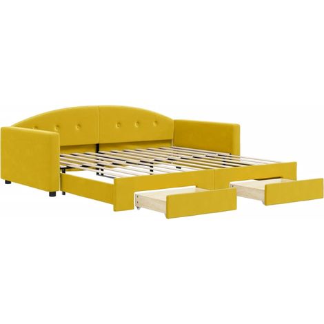 Lit de jour avec gigogne et tiroirs jaune 100x200 velours (1/5)