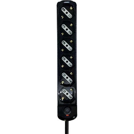 Multipresa Ciabatta Elettrica a 6 Posti 6 Prese Bipasso Schuko 10A/16A con Interruttore e Spina 10A Cavo 1.5 metri Nero (1/3)