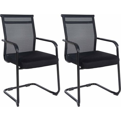 Juego de 2 sillas de visita cantilever con malla transpirable y reposabrazos tapizado de malla negra estructura de metal negro 100008821 (1/5)