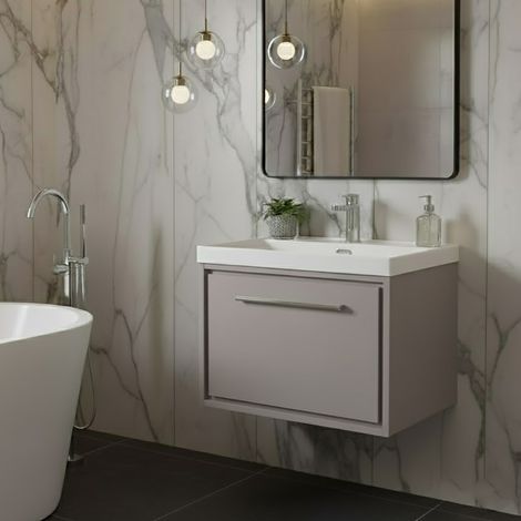 Hudson Reed Lille Wall Hung 1-Drawer Vanity Unit with 1TH Thin-Edge Basin 600mm Wide - Pebble Grey