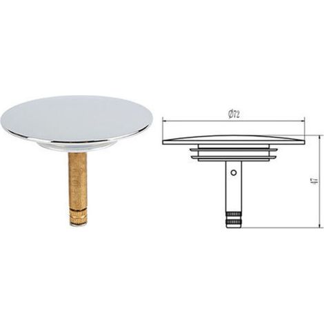 Tappo universale per vasca da bagno Ø 72 mm – Ottone temprato con finitura cromata – Doppia guarnizione in silicone – Altezza regolabile 32-52 mm – Antiruggine (1/3)