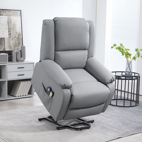 Sillón Levanta Personas Eléctrico con 8 Punto de Masaje Función de Calentamiento 2 Controles Remotos y Bolsillo Gris