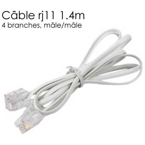 Câble téléphone RJ11 1,40 m mâle/mâle – Câble méplat 4 brins blanc – Connectique pour alarme et box internet – Jod1 (1/4)