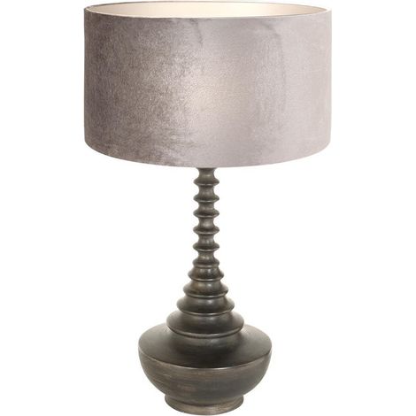 Anne Lighting - tischlampe - Bois - schwarz - holz veloursstoff - (1/5)