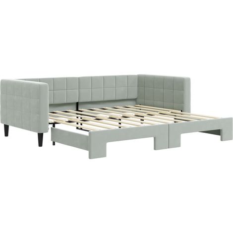 Tagesbett Ausziehbar Hellgrau 90x190 cm Samt vidaXL (1/5)