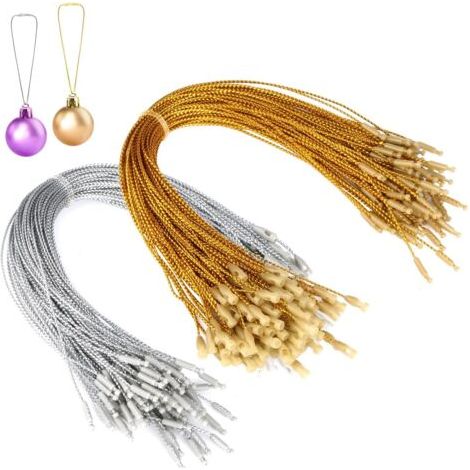 200pcs Ficelle de Noël, Cordes pour Décor Cintres d'Ornements de Noël pour Fournitures de Fête de Sapin de Noël (Or, Argent) (1/5)