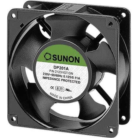 Ventilateur axial 230V/AC 177 m³/h – Débit d'air 2900 tr/min – Dimensions 120 x 120 x 38 mm – Matériau aluminium et plastique – Sunon