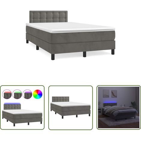 The Living Store Sommier à lattes de lit avec matelas LED gris foncé 120x190 cm - Lit Plateforme - Lit Design - Lit Capitonné - Lit Velours - Lit Avec Éclairage Led (1/5)