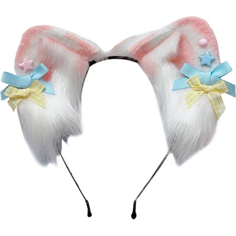 Serre-tête oreilles de loup fait à la main pour fille - Coiffure de cosplay avec oreilles de bête - Fourrure pour bal masqué, Halloween, fête costumée (1/5)