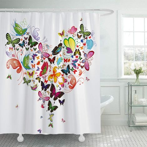 Filiyano-Rideau de douche coloré à motifs d'arbres, de fleurs et de papillons, couleurs douces, en polyester imperméable, avec 12 crochets, convient