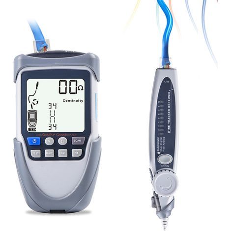 Portable network cable tester with large LCD screen, continuity detector, battery voltage test, polarity test, PoE test, and built-in flashlight. (1/5)