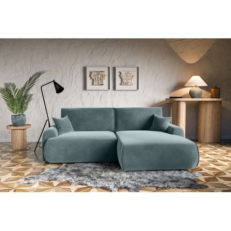 Canapé d'Angle droit avec fonction de couchage Noboo coffre en velours côtelé bleu du fabricant -VINOTTI (1/5)
