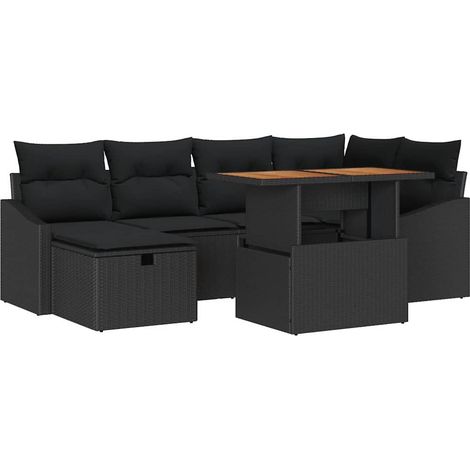 Garden Sofa Set Height-Adjustable 7 pcs Black Poly Rattan vidaXL (1/5)